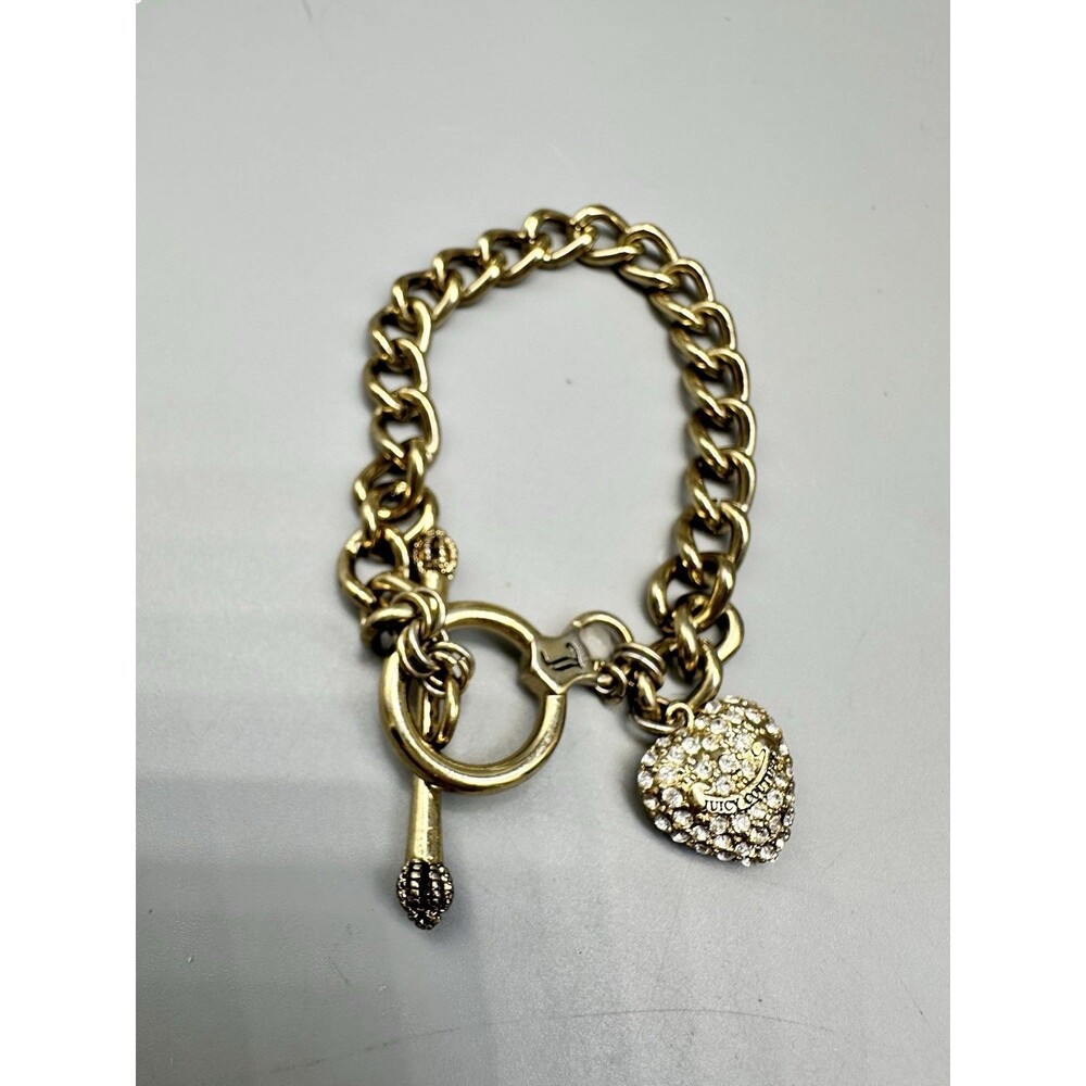 Juicy Couture Pave Heart Charm Toggle Clasp Bracelet